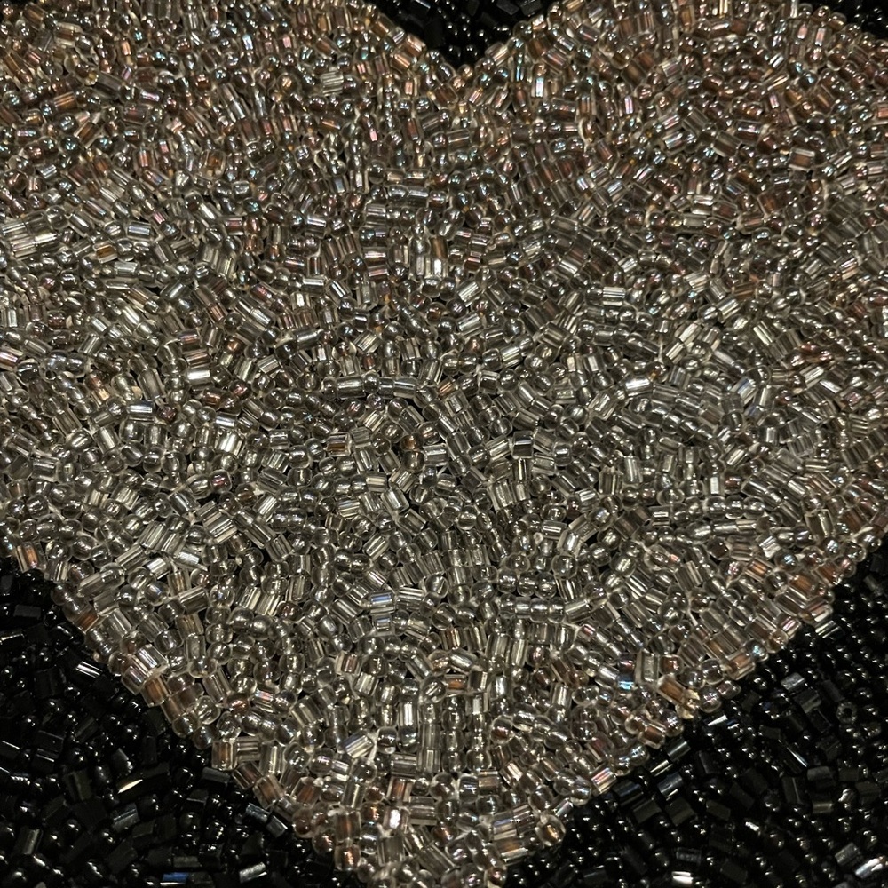 Moyna Black small pouch with silver heart. Top Zip . 5”w X 4 1/2w. - Picture 2 of 11